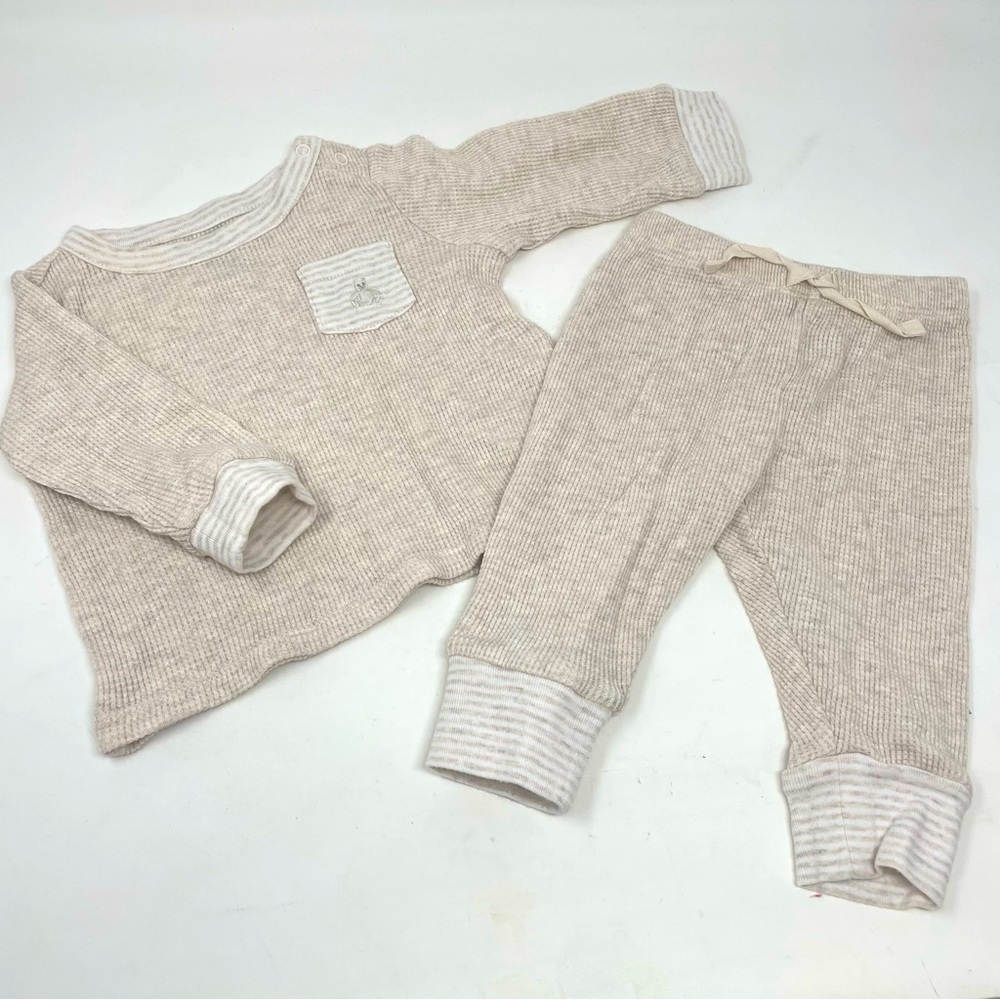 Baby GAP 2pc Oatmeal Heather Thermal Waffle Pyjamas Size 3-6m